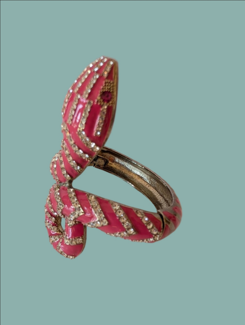 Vintage Snake Cuff Bracelet Pink Clear Crystal And Pink Snake Eyes